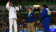 US C. Garcia celebrates after defeating Brazilian D.De Almeida during the women Judo final at the Paralympic in Rio de Janeiro on September 10. AFP / CHRISTOPHE SIMON 