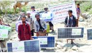 Beneficiaries with solar power systems provided to light up their homes in a village in Yemen.
