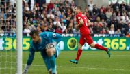 Liverpool's James Milner celebrates scoring their second goal. Reuters / John Sibley
