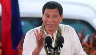 Philippines President Rodrigo Duterte gestures as he delivers a speech to the members of the Philippine Army during a visit at the army headquarters in Taguig city, metro Manila, Philippines October 4, 2016. REUTERS/Romeo Ranoco