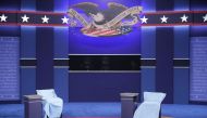 Blue paper covers the chairs that Republican presidential nominee Donald Trump and Democratic presidential nominee Hillary Clinton will use during Sunday's debate at Washington University October 8, 2016 in St Louis, Missouri. Chip Somodevilla/Getty Image
