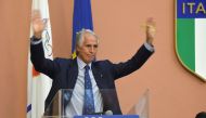 The president of the Italian Olympic Committee (CONI), Giovanni Malago gestures during a press conference on October 11, 2016 in Rome.