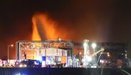 Firefighters try to extinguish fire at the factory of chemicals giant BASF in Ludwigshafen, Germany where several people had been injured following an explosion, October 17, 2016. REUTERS/Kai Pfaffenbach
