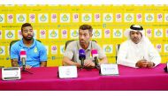 Al Gharafa’s coach Pedro Caixinha (centre) speaking at a press conference ahead of his team’s match against Al Shahaniya in Doha