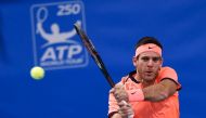 Argentina's Juan Martin Del Potro returns the ball to USA's Jack Sock during the final match of ATP Stockholm Open tennis tournament in Stockholm on October 23, 2016. / AFP / JONATHAN NACKSTRAND

