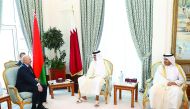 Emir H H Sheikh Tamim bin Hamad Al Thani holding talks with President of the Republic of Belarus, Alexander Lukashenko, at Emiri Diwan, yesterday. Prime Minister and Interior Minister H E Sheikh Abdullah bin Nasser bin Khalifa Al Thani also attended.
