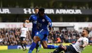 Leicester City's Ahmed Musa scores their first goal. Reuters / Dylan Martinez