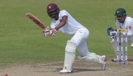 West Indies' batsman Kraigg Brathwaite plays a shot on the third day of the third and final Test between Pakistan and the West Indies at the Sharjah Cricket Stadium in Sharjah on November 1, 2016. (AFP / AAMIR Qureshi)