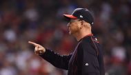 Cleveland Indians manager Terry Francona makes a pitching change against the Chicago Cubs in the third inning in game six of the 2016 World Series at Progressive Field. Ken Blaze/USA TODAY Sports