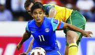 India’s most capped player and all-time leading scorer Sunil Chhetri is seen in actionin this file photo.