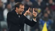 Juventus' coach from Italy Massimiliano Allegri reacts during the UEFA Champions League football match Juventus vs Olympique Lyonnais on November 2, 2016 at the Juventus stadium in Turin. / AFP / GIUSEPPE CACACE
