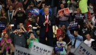 Donald Trump walks onto the stage at a rally on November 4, 2016 in Hershey, Pennsylvania. As both Hillary Clinton and Donald Trump make their final pitches to the American people, recent polls show a tightening race in crucial swing states. Spencer Platt