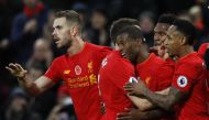 Liverpool's Georginio Wijnaldum celebrates scoring their sixth goal with team mates. (Reuters / Phil Noble)