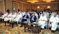 UK Trade and Investment Minister Greg Hands and Hassan Al Thawadi, Secretary-General of the Supreme Committee for Delivery and Legacy, with other officials. Pic: Abdul Basit / The Peninsula