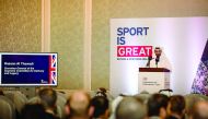 Hassan Al Thawadi, the Secretary General of the Supreme Committee for Delivery and Legacy speaks during the opening of 'Sport is Great' presentation in Doha yesterday.