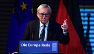 Jean-Claude Juncker, President of the European Commission, holds his 7th Europe speech The State of Europe on the anniversary of the fall of the Berlin Wall on November 9, 2016 in Berlin. / AFP / TOBIAS SCHWARZ
