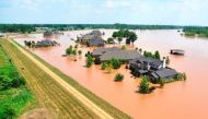 Flood waters from the Red River engulf houses in the River Bluff subdivision in Bossier City, Louisiana June 8, 2015. Reuters/Lt. Bill Davis/Bossier Parish Sheriff/Handout