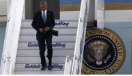 US President Barack Obama arrives aboard Air Force One at the Eleftherios Venizelos International airport in Athens on Tuesday. (Reuters)