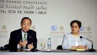 United Nations Secretary-General Ban Ki-moon speaks next to Executive Secretary of the UN Framework Convention on Climate Change Patricia Espinosa at the UN World Climate Change Conference 2016 (COP22) in Marrakech, Morocco, November 15, 2016. REUTERS/You