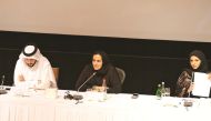 H E Sheikha Al Mayassa bint Hamad bin Khalifa Al Thani (centre), Chairperson of Qatar Museums, Mansoor bin Ebrahim Al Mahmoud, CEO of Qatar Museums and Advisor to H E the Chairperson, and Fatma Al Rumaihi, CEO of the Doha Film Institute, at the inaugural 