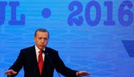 Turkish President Tayyip Erdogan makes a speech during the NATO Parliamentary Assembly 62nd Annual Session in Istanbul, Turkey, November 21, 2016. REUTERS/Murad Sezer