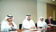 From Second Right: Khalid Saif Al Khayareen, Drainage Networks Projects Department Manager, Khalid Al Obaidli, Assistant of Drainage Networks Operations & Maintenance Department and Abdulla Saad Al Saad, Public Relations & communications Department Manage