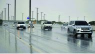 Light rain on Airport Road yesterday.  Pic Abdul Basit/ The Peninsula