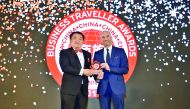 Qatar Airways North Asia Vice-President Paul Johannes accepting the Business Traveller China Award on behalf of the airline.