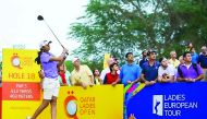 India's Aditi Ashok in action during the third round of the Ladies European Tour 2016: Qatar Ladies Masters at the Doha Golf Club in Doha yesterday.  