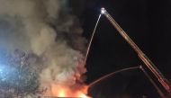 Firefighters tackle the flames at the Ghost Ship nightclub (Picture: Darin Marshall/Facebook)