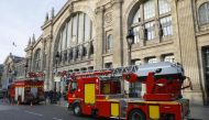 Fire trucs are parked outside Gare du Nord as the Paris rail link was suspended from and to Gare du Nord, after an accident with a catenary that brought down power lines, on December 7, 2016.
Paris was smothered by its worst winter pollution in a decade,