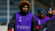 Manchester United's Marouane Fellaini during training. Reuters / Peter Cziborra 
