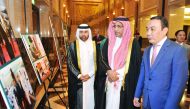 Minister of Justice H E Dr Hassan Lahdan Saqr Al-Mohannadi (centre); Khalid bin Ibrahim Al Sulaiti (left) General Manager of Katara; with Ambassador of Kazakhstan to Qatar Askar Shokybayev visited the photography exhibition to mark 25th anniversary of Kaz