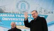 Recep Tayyip Erdogan and Binali Yildirim attend opening ceremony of the Yildirim Beyazit University Esenboga Main Campus in Ankara Turkey on December 02, 2016 (Kayhan / Özer Anadolu Agency) 