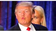 Donald Trump makes a face at his caucus night rally in Des Moines. REUTERS
