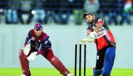 World Stars Captain Shahid Afridi plays a shot against Qatar Stars at the  held at the Asian Town Cricket Stadium on Friday. Pictures by Kammutty VP / The Peninsula