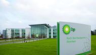 The logo of UK's energy giant BP seen outside its North-Sea headquarters in Aberdeen, a port city in northeast Scotland.