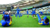 Pakistani players during a warm-up session prior to their training in this file photo.