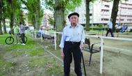 Maximino San Miguel, 102, poses for a portrait in a park near his home in Leon, northern Spain.
