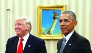 US President Barack Obama and President-elect Donald Trump during a transition planning meeting in the Oval Office at the White House.