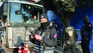 Turkish police stand guard outside the Reina nightclub by the Bosphorus, which was attacked by a gunman, in Istanbul, yesterday.