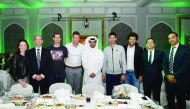  QTF President Nasser Al Khelaifi and the President and General Manager of ExxonMobil Qatar Alistair Routledge pose for a photograph with World No.1 Andy Murray, the defending champion Novak Djokovic, Tomas Berdych and Jo-Wilfried Tsonga alongside other s