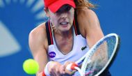 France's Alize Cornet returns the ball to Garbine Muguruza of Spain during their singles semi-final of the Brisbane International tennis tournament in Brisbane yesterday.