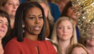 Michelle Obama gives her final remarks as US First Lady at the 2017 School Counselor of the Year event at the White House in Washington DC, January 5, 2017. / AFP / CHRIS KLEPONIS
