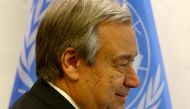 Secretary General of the United Nations Antonio Guterres meets Turkish Foreign Minister Mevlut Cavusoglu (not seen) in New York, USA on January 5, 2017. ( Volkan Furuncu - Anadolu Agency )
