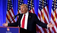 US President-elect Donald Trump speaks during a press conference January 11, 2017 at Trump Tower in New York. AFP / TIMOTHY A. CLARY