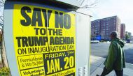 Street posters calling for protests are seen in the Dupont Circle area of Washington, DC, yesterday.
