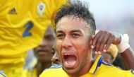 Gabon's forward Pierre-Emerick Aubameyang celebrates after scoring a goal during the 2017 Africa Cup of Nations group A football match between Gabon and Guinea-Bissau at the Stade de l'Amitie Sino-Gabonaise in Libreville on January 14, 2017. / AFP / Steve