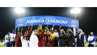 Aspire Football Dreams, winners of the last edition of the Al Kass International Cup, celebrate on the podium at Aspire Zone in this file picture of February 2016.