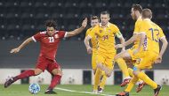 Qatari striker Sebastian Soria kicks to score against Moldova in their friendly match played at Jassim Bin Hamad Stadium yesterday. The game ended in a one-all stalemate. 
